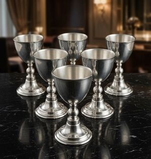 Vintage 6-Piece Silver Plated Small Goblet Set 3.5" Cordial Liqueur VG Condition